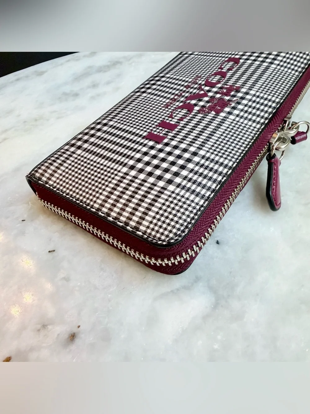 Coach Peyton Glen Plaid Accordion Zip Wallet F52138 G1453 Cranberry Rare 2014